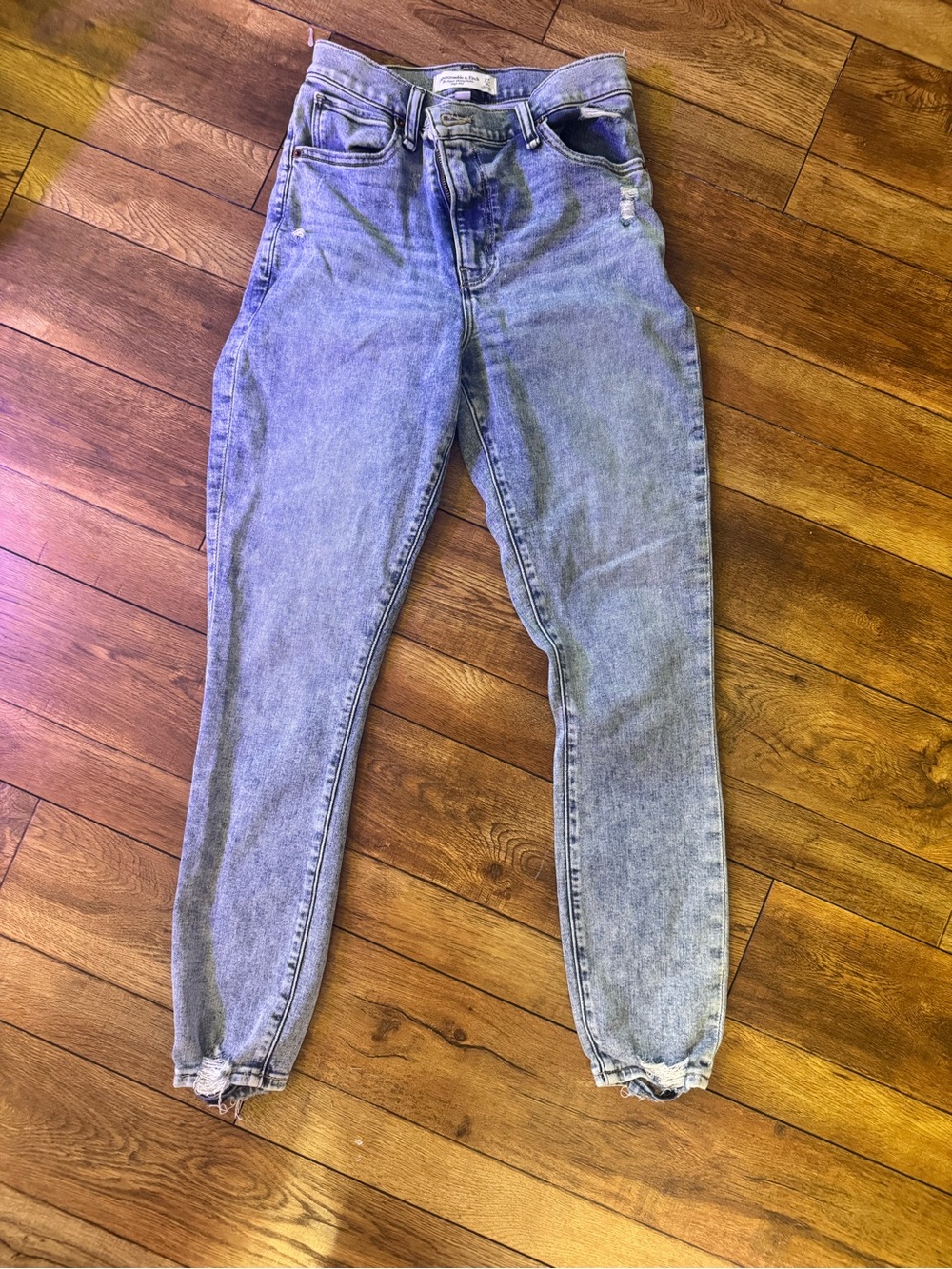 Abercrombie & Fitch Light Blue Boyfriend Jeans with Elastic Ankles-High Rise